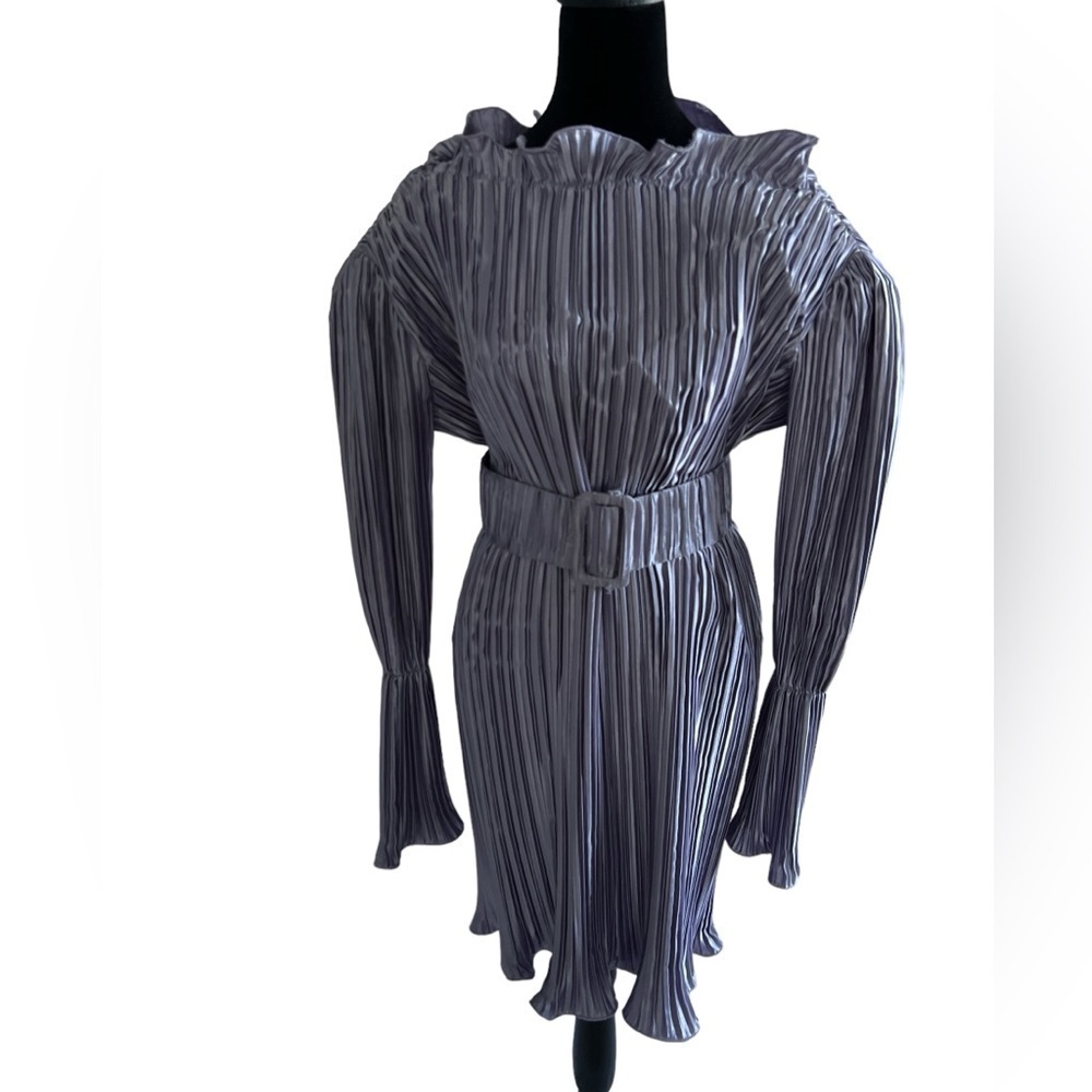 Purple Pleated Sheath Mini Dress for Wedding Guest - Picture 3 of 13